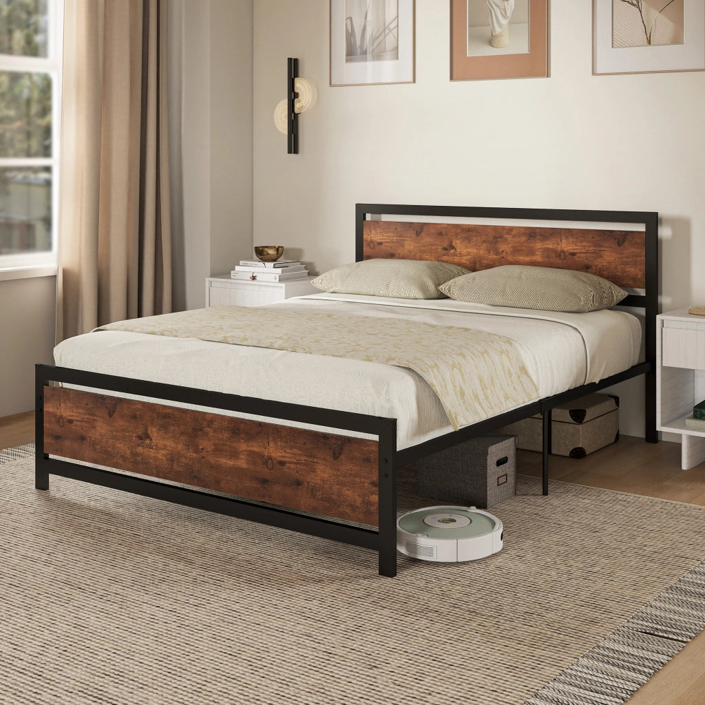 Letto Matrimoniale in Metallo con Testiera e Rete a Doghe ¨C zephmum ¨C 200x160 cm Colore Scuro