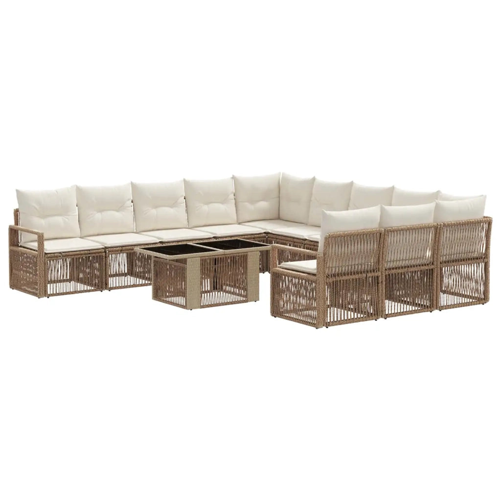 Set Divano da Giardino 12 pz Beige e Bianco Crema polyrattan 3437163
