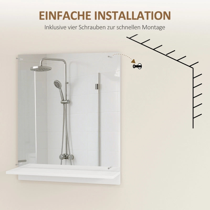 Specchio da bagno 50 x 60 cm, specchio da parete con mensola, specchio da bagno per ingresso, corridoio, bianco