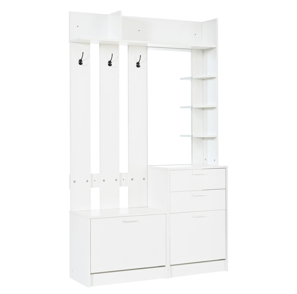 Armadio ingresso 110x34x185 cm con specchio; 2 cassetti; scarpiera a ribalta; MDF bianco