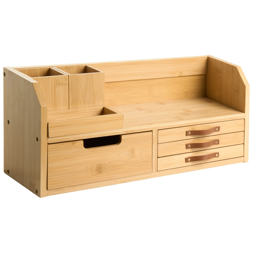 Organizer da cucina in bambù marrone chiaro con cassetti per tè e caffè, accessori da cucina rustici