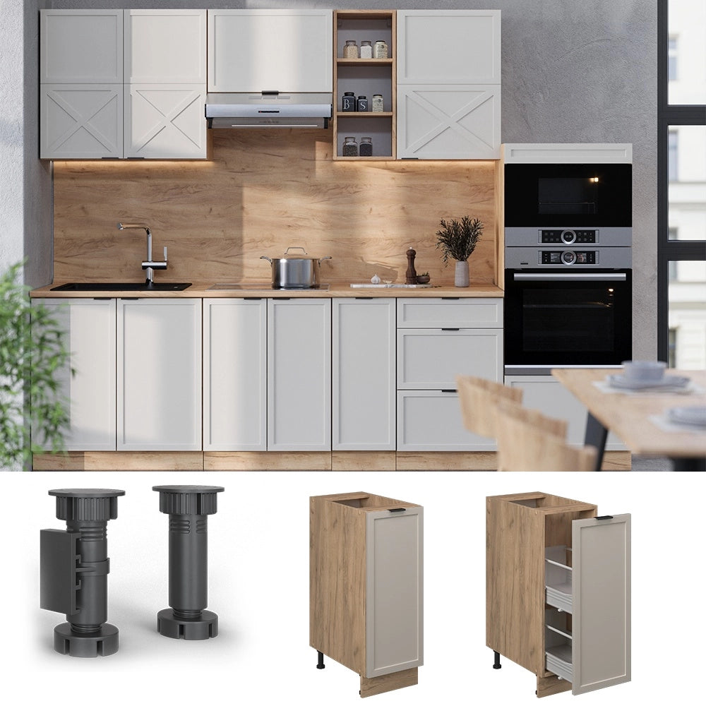 Armadio cucina dispensa alto Fame-Line GrigioBeige/Rovere dorato 30 cm senza piano di lavoro Vicco