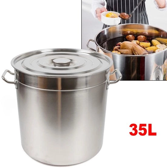Pentola da zuppa in acciaio inossidabile da 35 litri con fondo spesso e coperchio antiscivolo