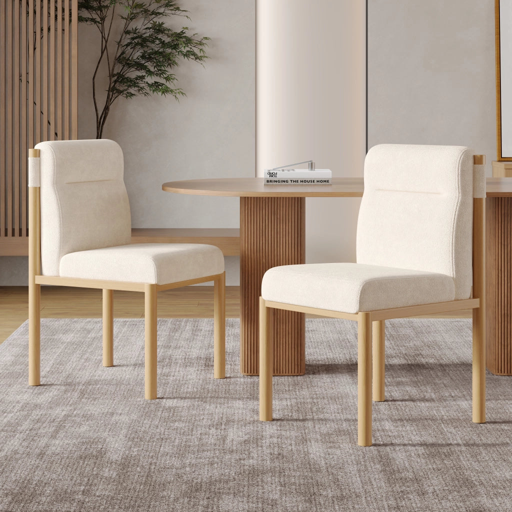 Set 2 sedie da pranzo beige in Sherpa con struttura in metallo, seduta imbottita, stile moderno per sala da pranzo