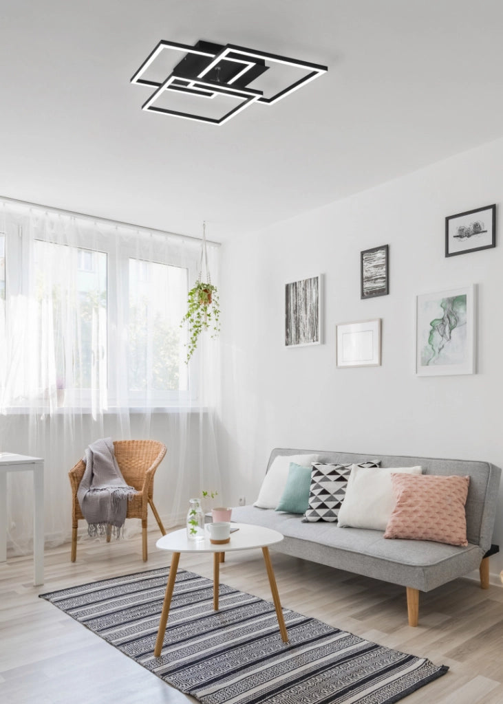 Plafoniera LED 3 quadrati, metallo, nero, L 39 cm, Mobile