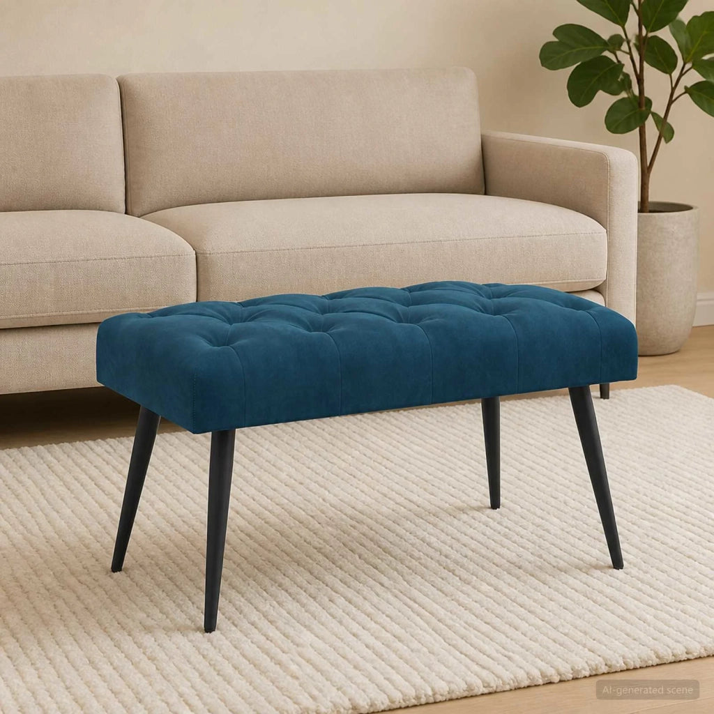 Panchina con bottoni imbottiti Blu 80 x 40 x 46 cm Velluto 42038566