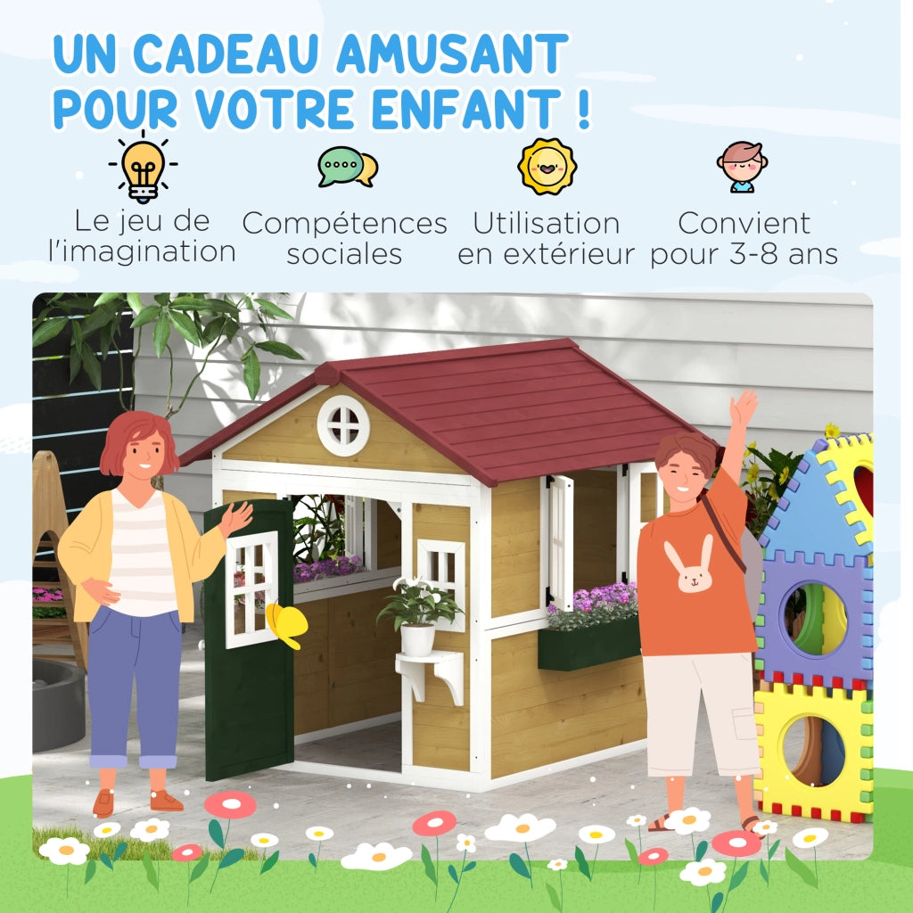 Casetta da giardino per bambini ¨C Minimal ¨C 114x126x135 cm beige con porta, finestre e fioriere