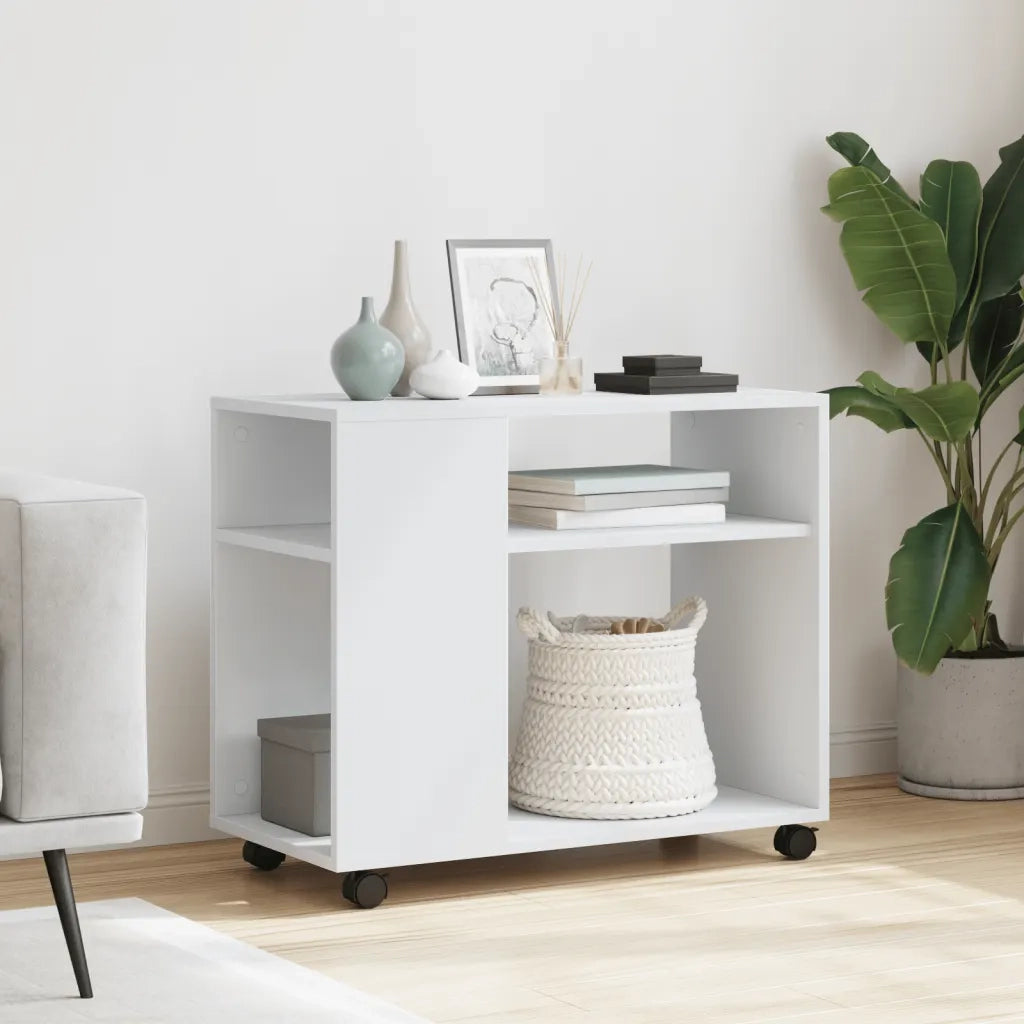 Tavolino con Ruote Bianco 70x35x60 cm in Truciolato 853146