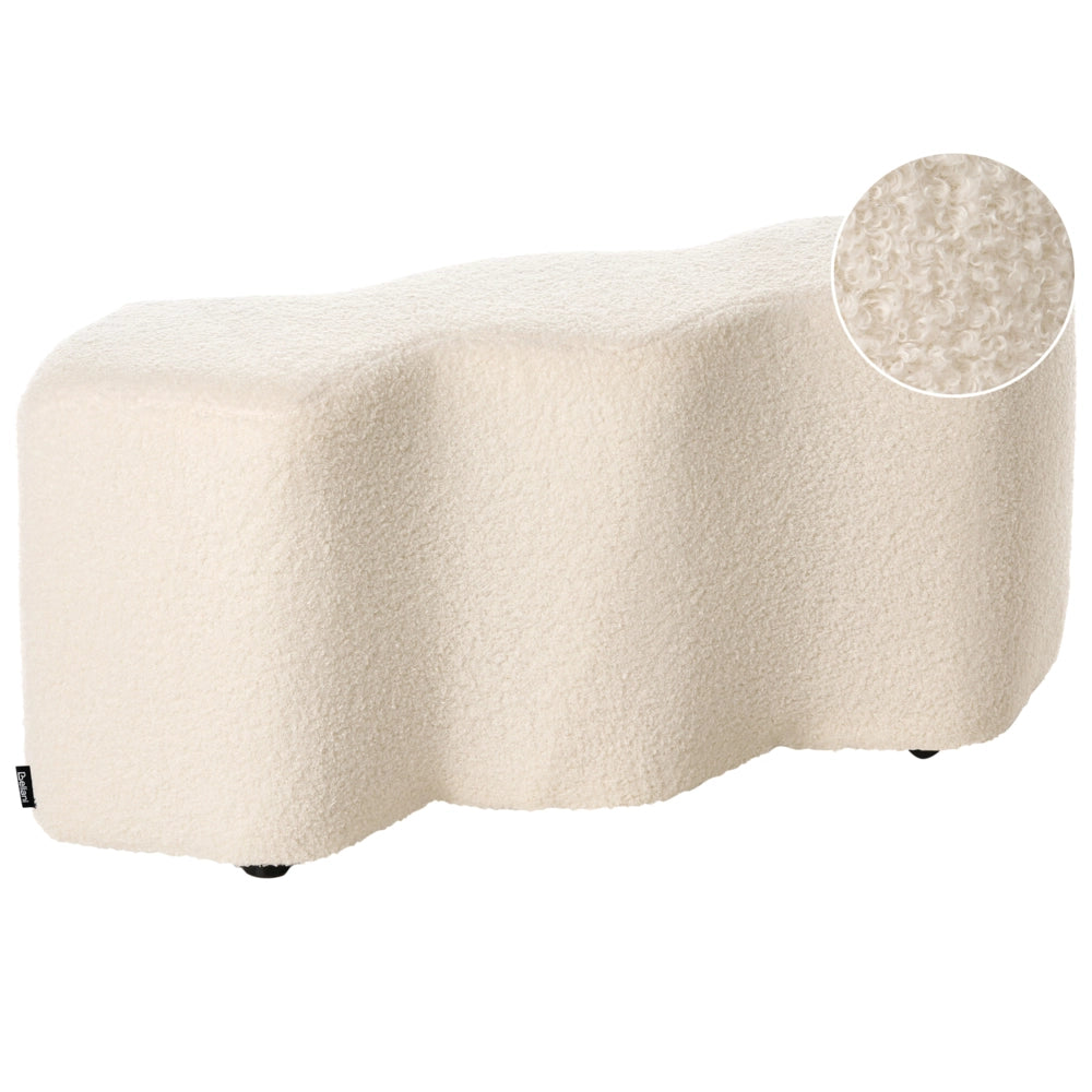 Pouf imbottito in tessuto per camera da letto e soggiorno 86 x 30 forma irregolare bouclè bianco sporco stile scandinavo