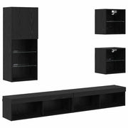 Unit¨¤ a muro per TV con LED 5 pz | Armadietto TV | Mobile Porta TV Rovere Nero Legno multistrato
