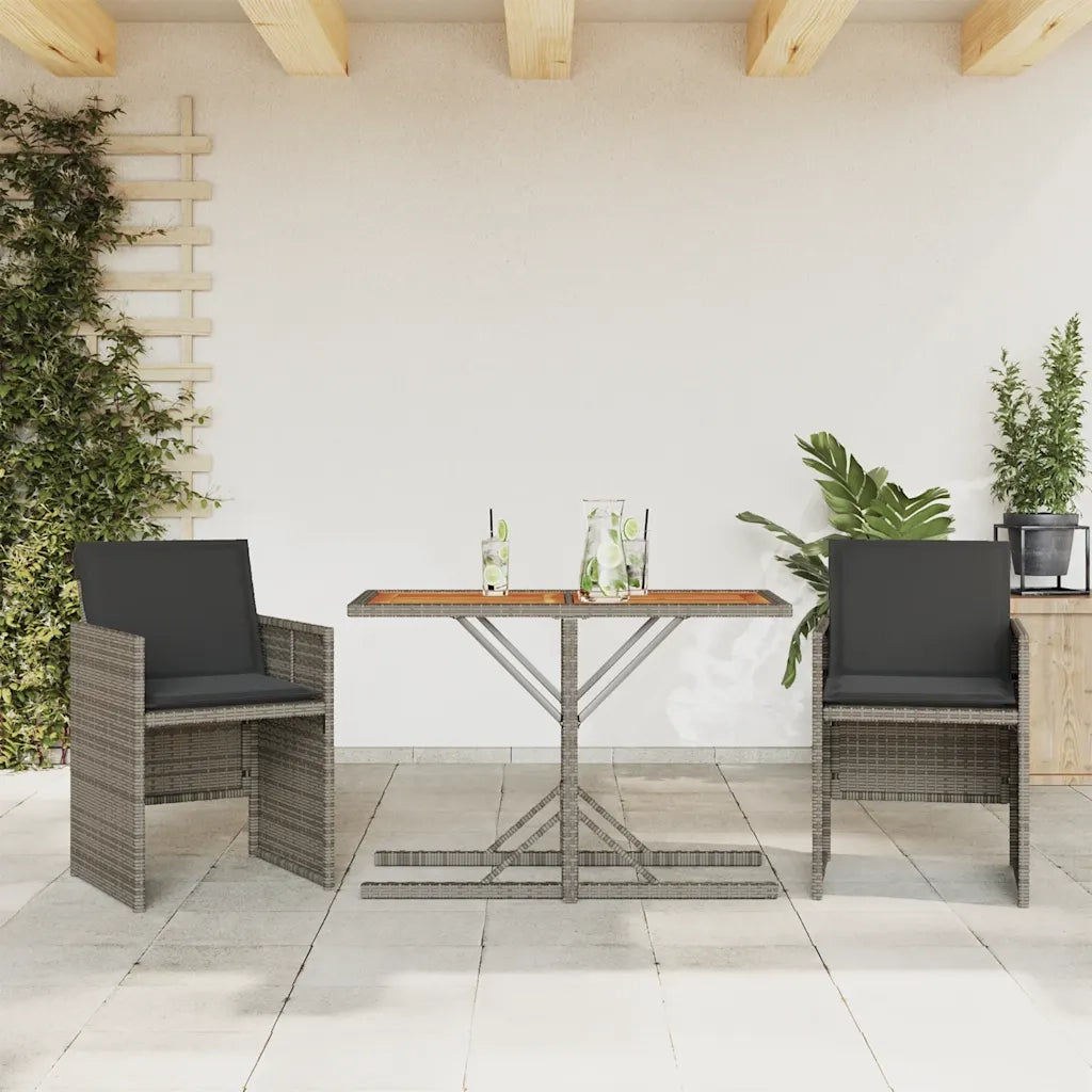Set da Bistr¨° 3 pz | Set Salotto da Giardino con Cuscini Grigio in Polyrattan
