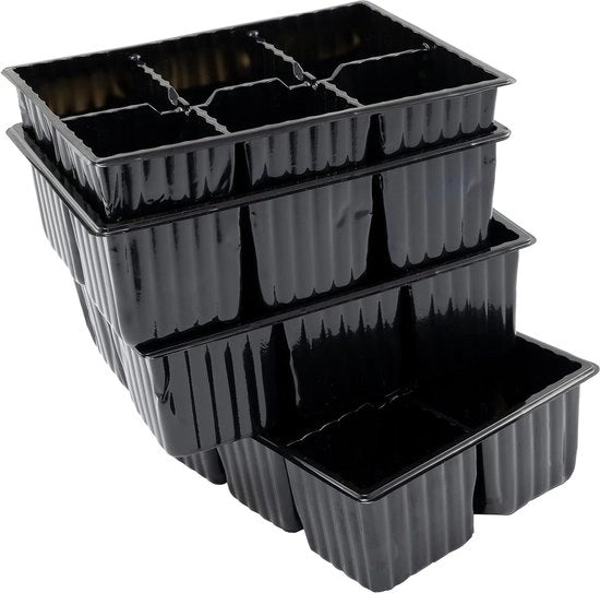Set di 4 pannelli di coltivazione/annaffiatoi per semi x 6 contenitori per semi 175 x 135 x 55 cm riciclabile - per giardinaggio piantare semi germogliare verdure raccogliere piantine - in plastica