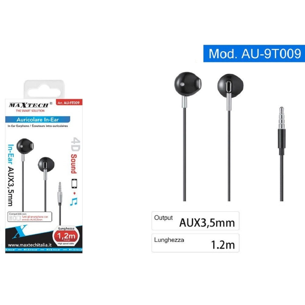 Trade Shop - Auricolari Cuffie In-ear Filo 1,2 Metri Connettore Aux 3,5mm Smartphone Au-9t009 -
