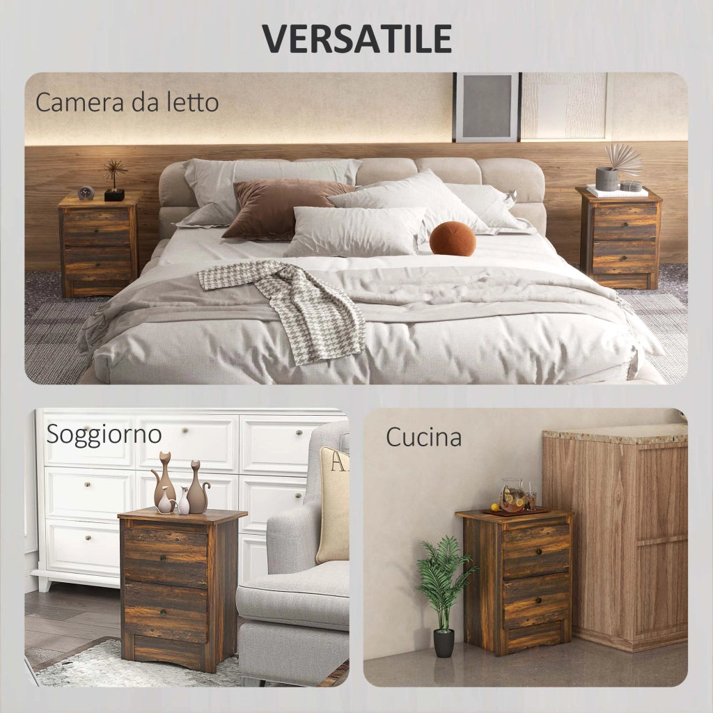 Comodino Rustico con 2 Cassetti ¨C Zephmum ¨C Legno Massello 40x30x56 cm Marrone