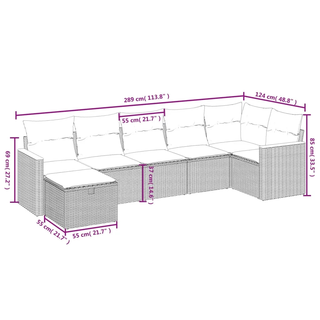 Set Divani da Giardino 7 pz con Cuscini Beige in Polyrattan 3265314