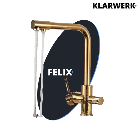 Felix | Rubinetto acqua potabile 3 vie premium oro lucido | rubinetto cucina osmosi acciaio inox | rubinetto miscelatore - 360 gradi|filtro 3 attacchi