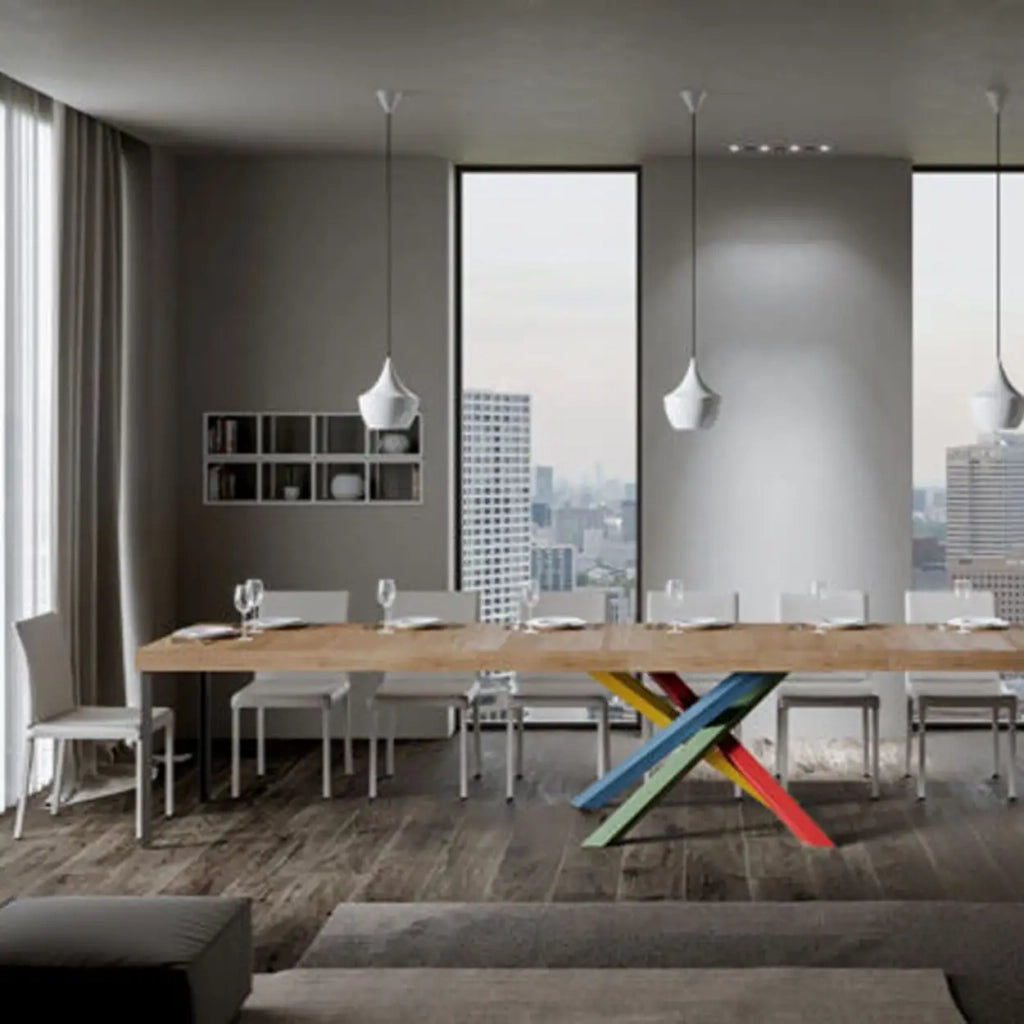 Tavolo allungabile 140/400x90 cm Volantis Premium colore quercia natura gambe multicolore 4/B