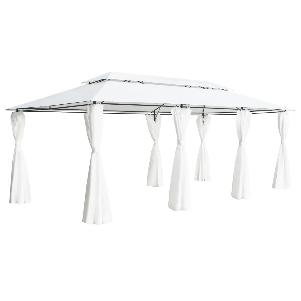 Gazebo con Tende 600x298x270 cm Bianco 180g/mÂ²