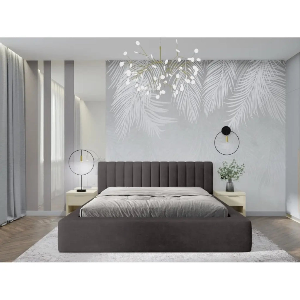 Letto contenitore CERVIN – Velluto morbido Carbone minerale – 160x200 cm – Rete sollevabile – Design contemporaneo