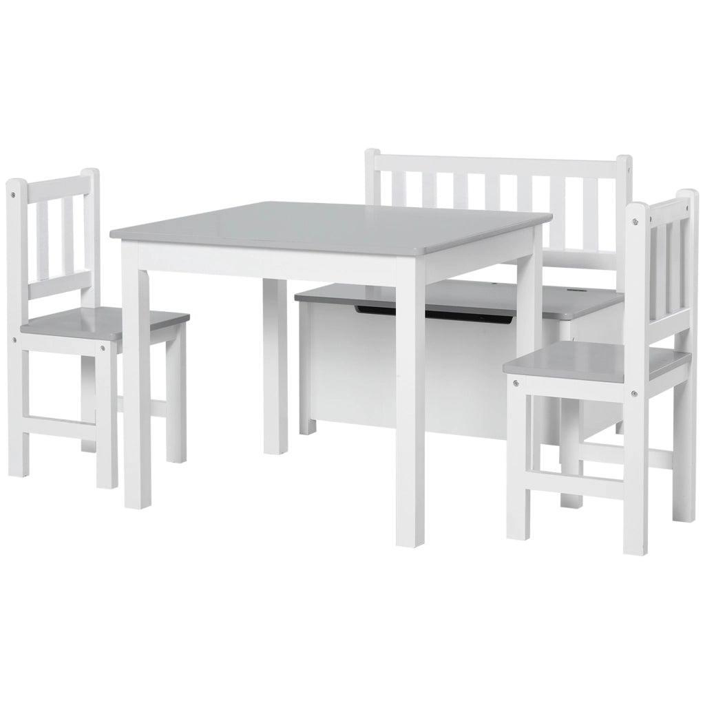 Tavolo bambini con sedie e panchina ¨C zephmum ¨C grigio e bianco 90x50x45