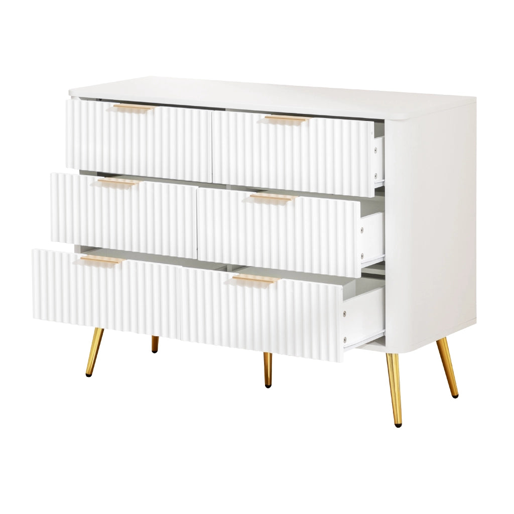 Cassettiera, 6 cassetti, maniglie in metallo, dispositivo antiribaltamento, bianco