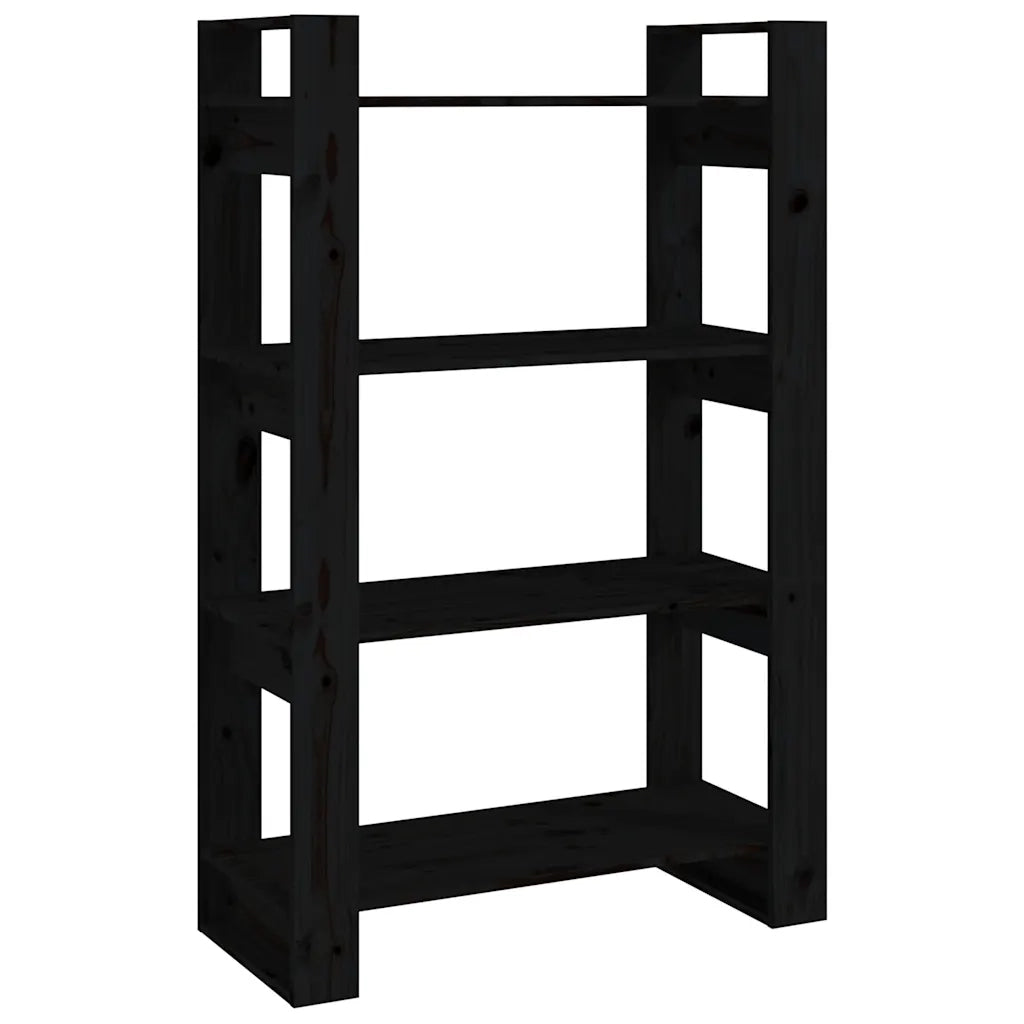 Libreria Divisorio-Scaffale per Libri-Mobile di Stoccaggio Nero 80x35x125 cm in Legno Massello di Pino