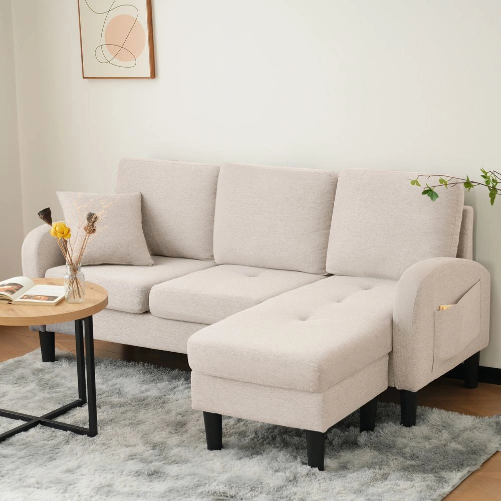 Divano angolare 3 posti - Xylo - 166x118x77cm Tessuto di cotone traspirante Beige