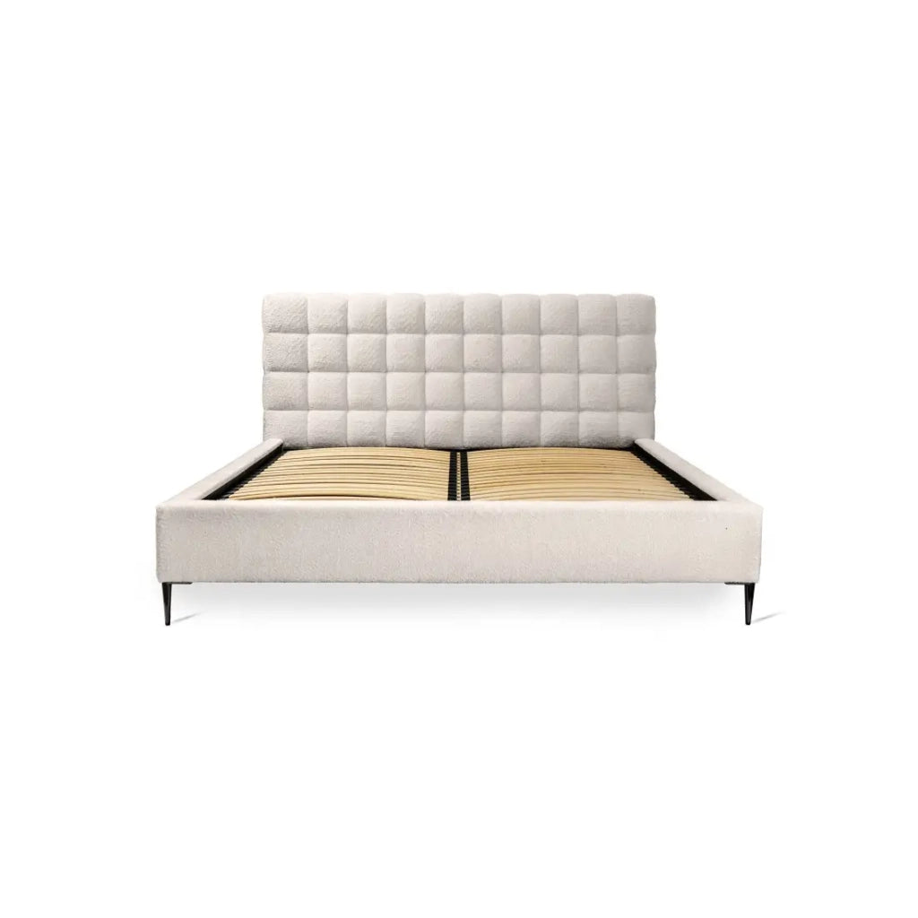 Letto MILLIO – Crema – 160x200 cm – Tessuto bouclé in ciniglia – Rete inclusa – Comfort alberghiero a 5 stelle