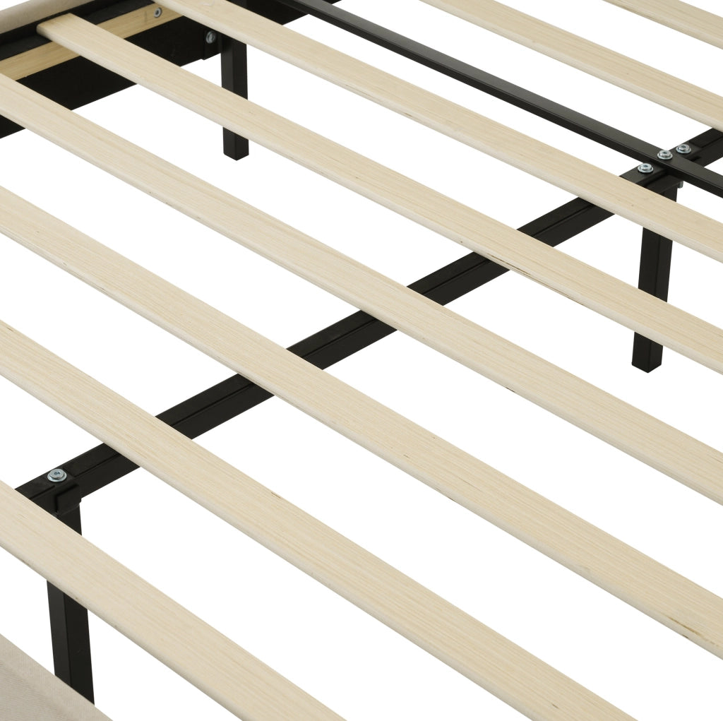 Letto imbottito LED 140x200 cm beige con testiera regolabile e rete