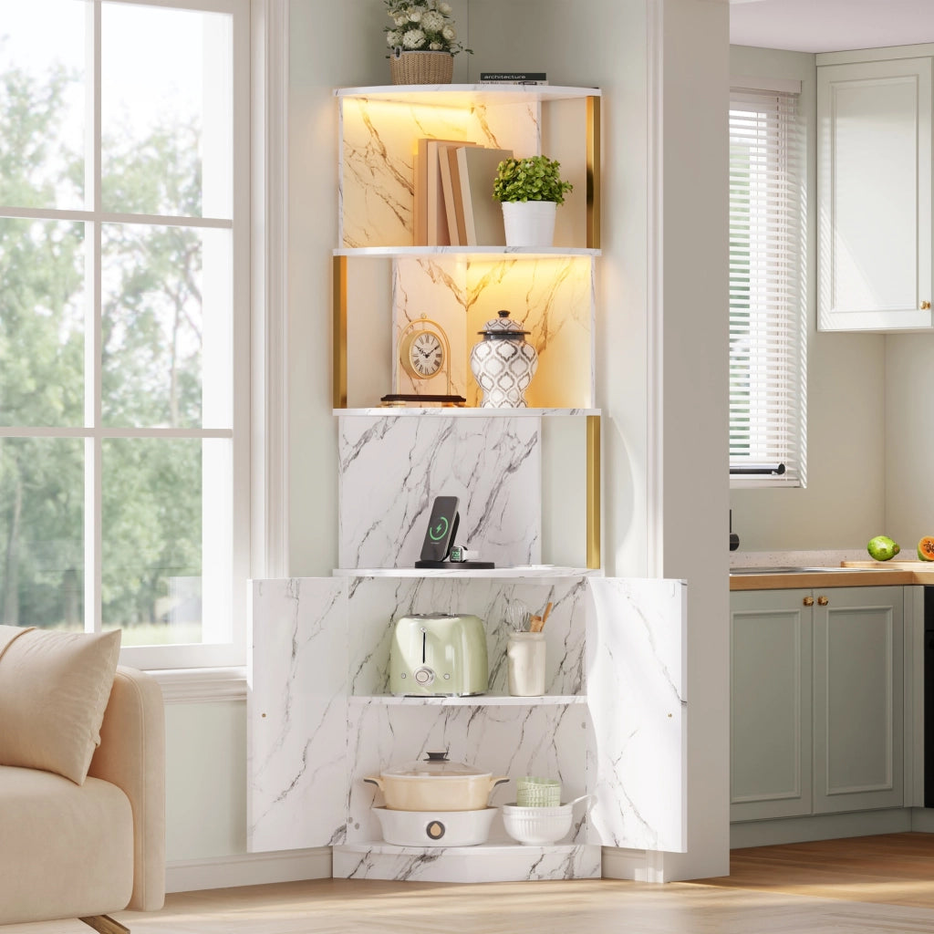 Mobile angolare con vani aperti e 2 ante - per cucina - in MDF - 38 x 38 x 180 cm - bianco
