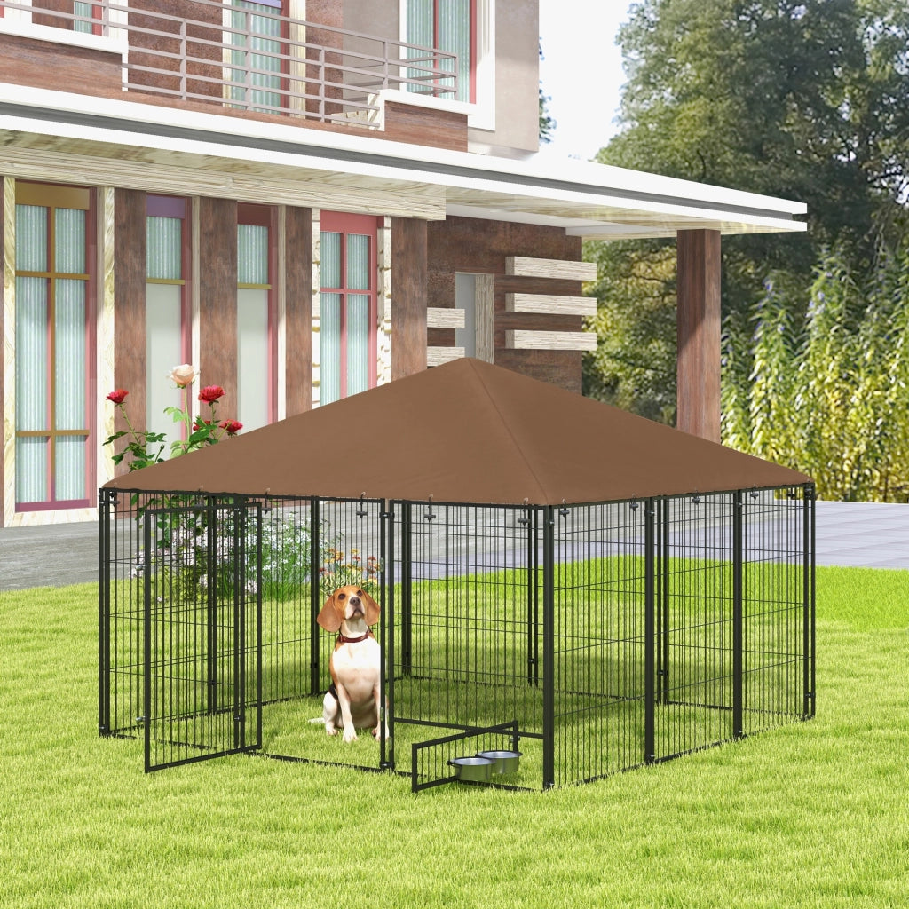 Recinto per Cani in Metallo e Tessuto ¨C zephmum ¨C Nero e Marrone 211x211x151 cm