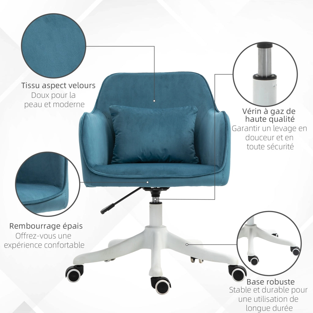 Sedia da Ufficio in Velluto ¨C Xylo ¨C Blu con Cuscino Lombare e Rotazione 360¡ã