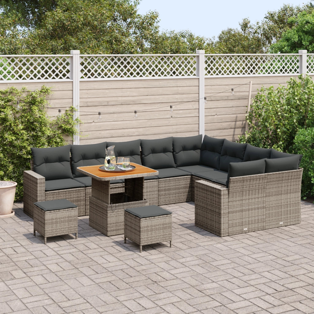 Set Divano da Giardino  12 Pezzi con Cuscini Grigio Rattan Polietilene Acacia