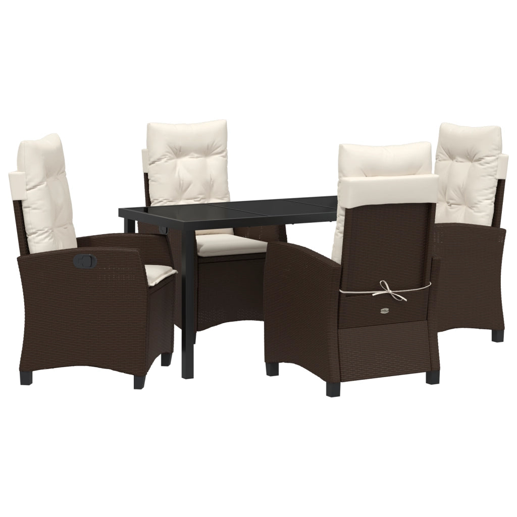 Set da Pranzo da Giardino 5 Pezzi con Cuscini Marrone Polyrattan