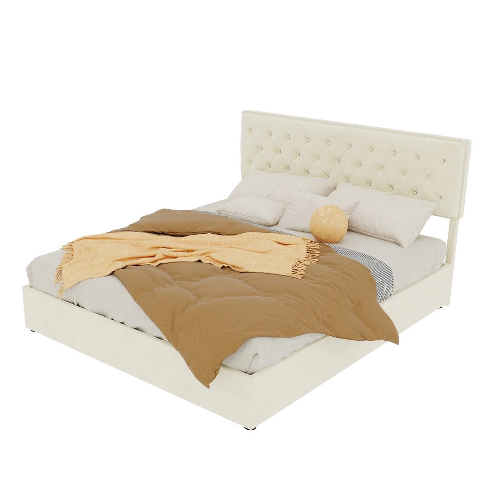 Letto Contenitore Imbottito con Materasso ¨C MINIMAL ¨C Velluto Beige 160x200
