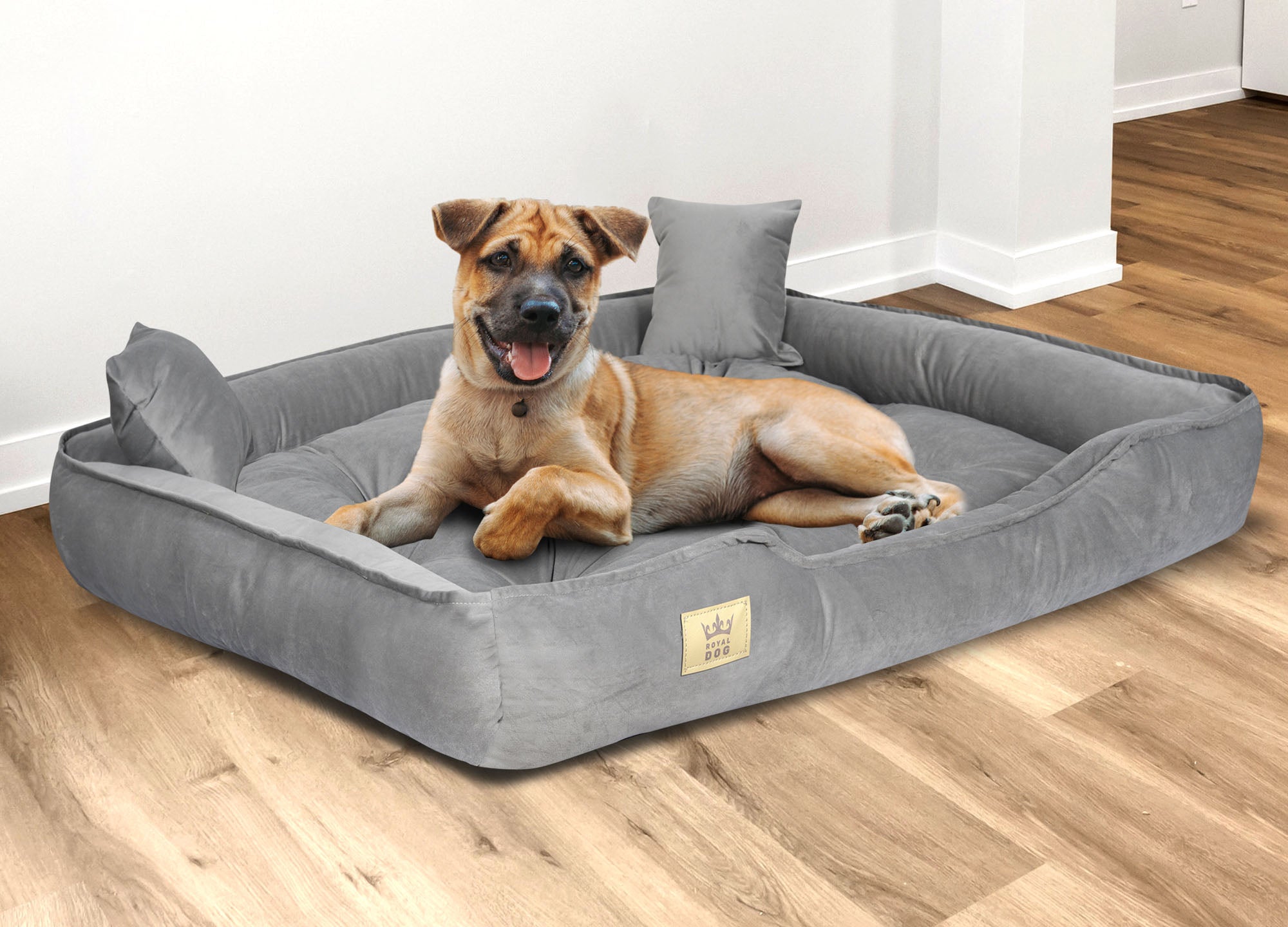 AIO FACTORY Cuccia per cani 115x95 cm in velluto grigio con cuscino impermeabile