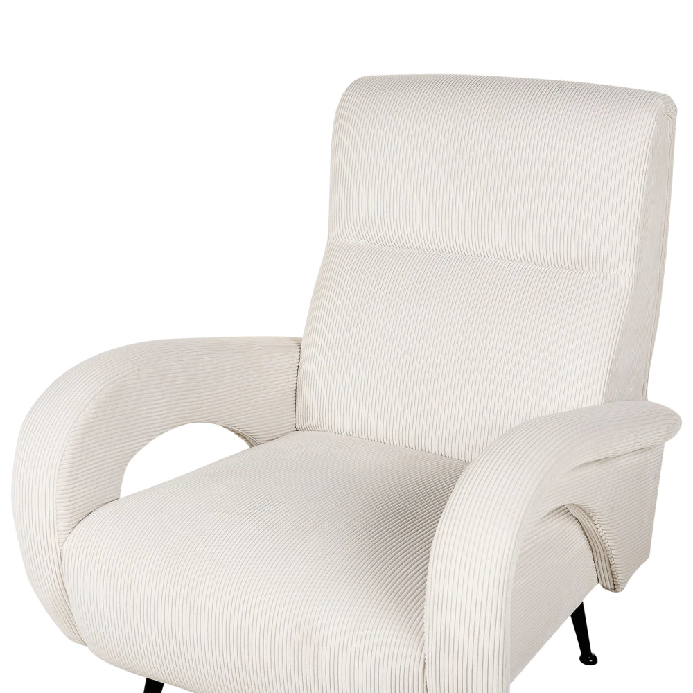 Poltrona in velluto a coste imbottita in stile retrò con schienale basso Bianco Sporco soggiorno camera da letto