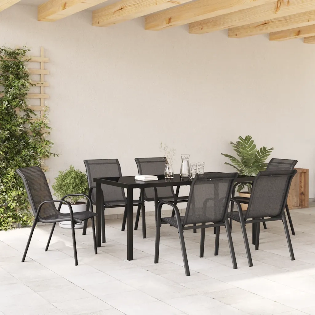 Sedie da Giardino Impilabili 6 pz in Tessuto Textilene Nero 318783