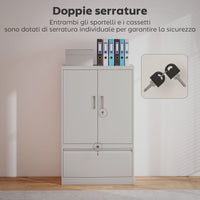 Armadietto da Ufficio 80x40x130 cm con Ripiano Interno e Cassetto in Acciaio Bianco