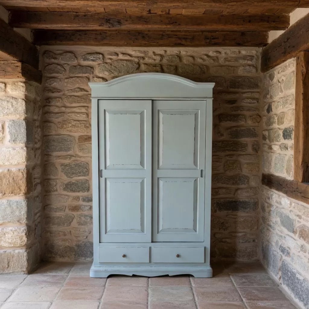 Armadio shabby 2 ante scorrevoli legno azzurro consumato 122x59x200 - Mobili 2G