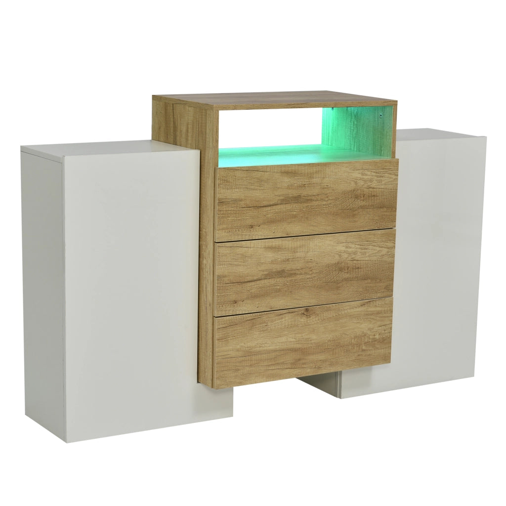 OKWISH Credenza Contenitore con 2 Ante 3 Cassetti 2 Ripiani e 1 Vano, LED, per Soggiorno, MDF, 140 x 30 x 77.5 cm