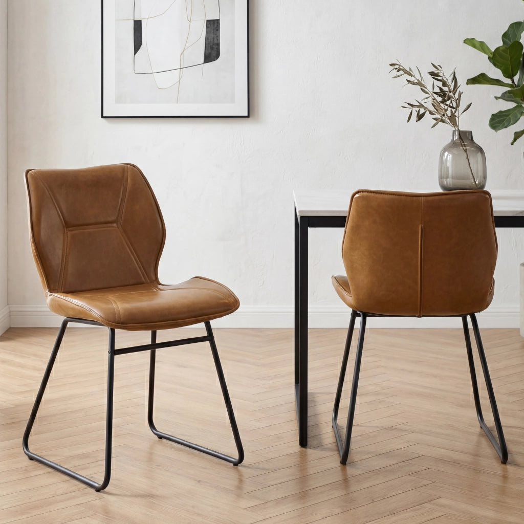 SEDIE da pranzo Set da 2 pezzi 63 x 50,5 x 50 cm Pelle Marrone Metallo