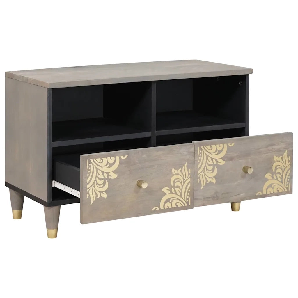 Mobile TV Grigio 70 x 33 x 46 cm Legno di mango massello 4018773