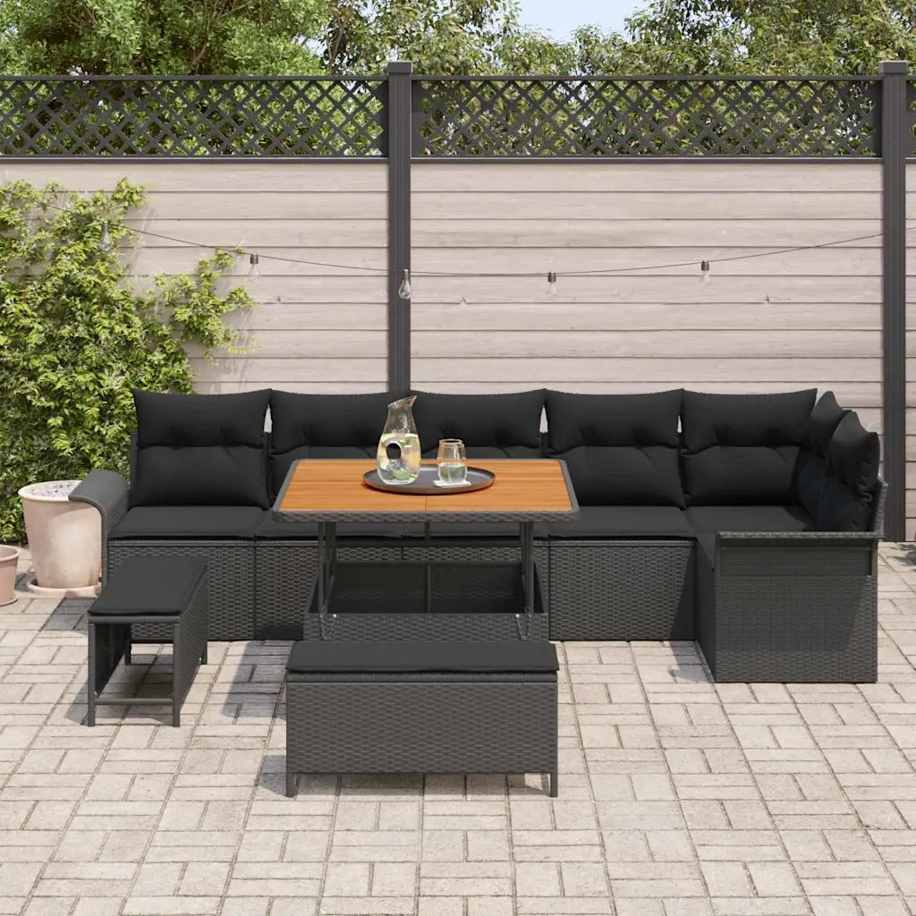 Set Divano da Giardino con cuscino con archiviazione 9 pcs Nero