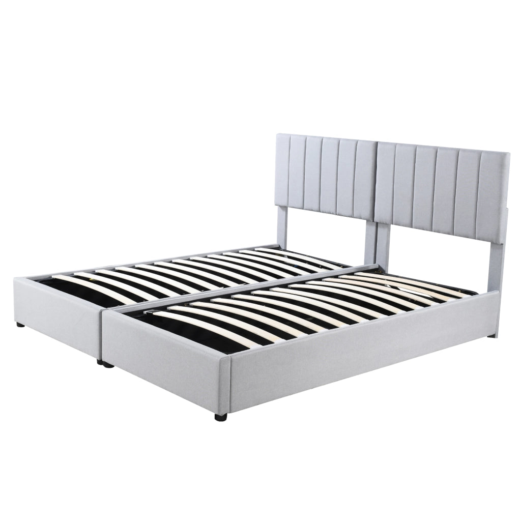 Letto Contenitore Matrimoniale 180x200 cm; 2 Posti; con Rete a Doghe e Testiera Regolabile; Grigio