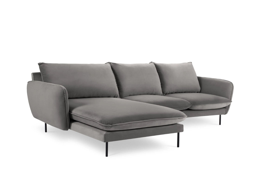 Cosmopolitan Design - Divano angolare sinistro "Vienna" 5 posti in velluto grigio chiaro 