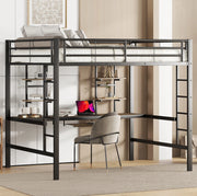 Letto a soppalco 140x200 cm con scrivania e librerie in metallo e MDF nero