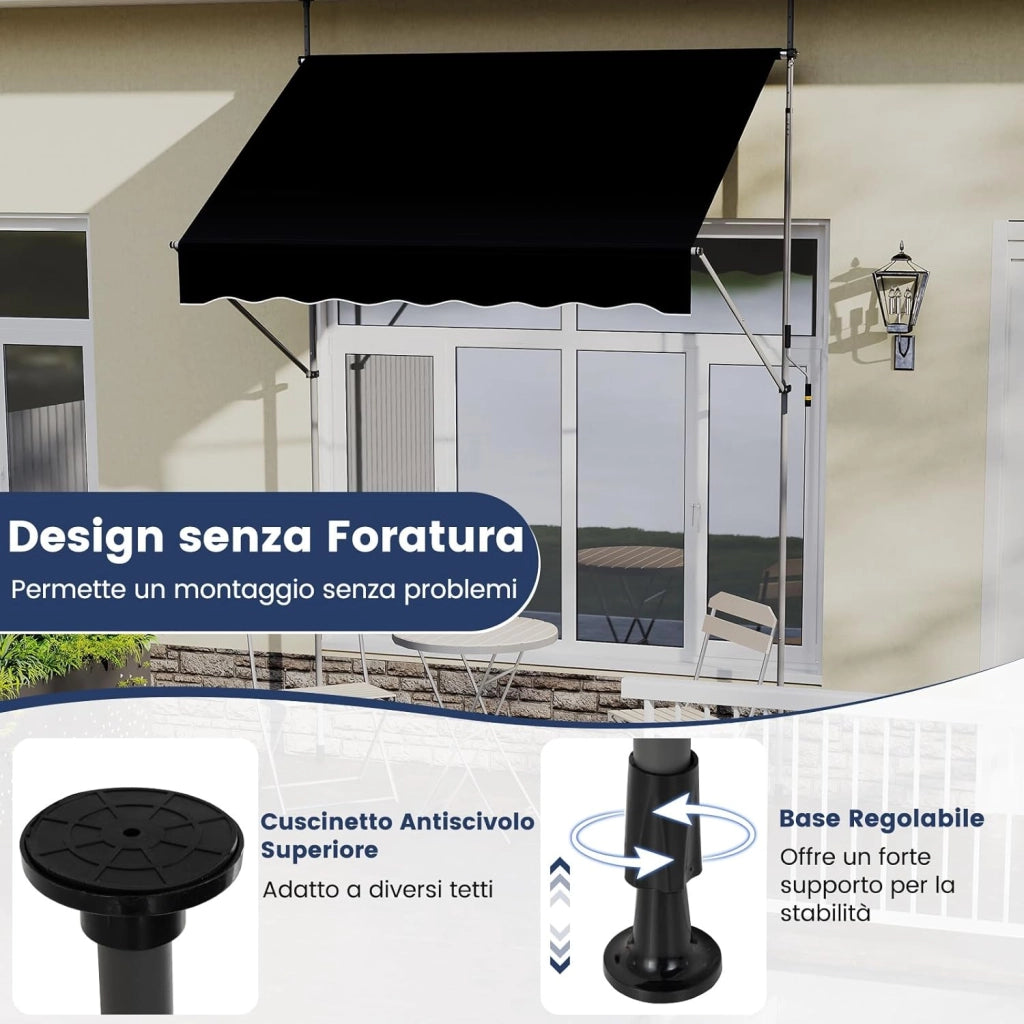 Tenda da Sole a Morsetto, Regolabile in Altezza e Inclinazione con Manovella, Telo Impermeabile e Resistente ai Raggi Solari e Telaio Antiruggine, Tenda Retrattile Senza Foratura (2M,Nero)