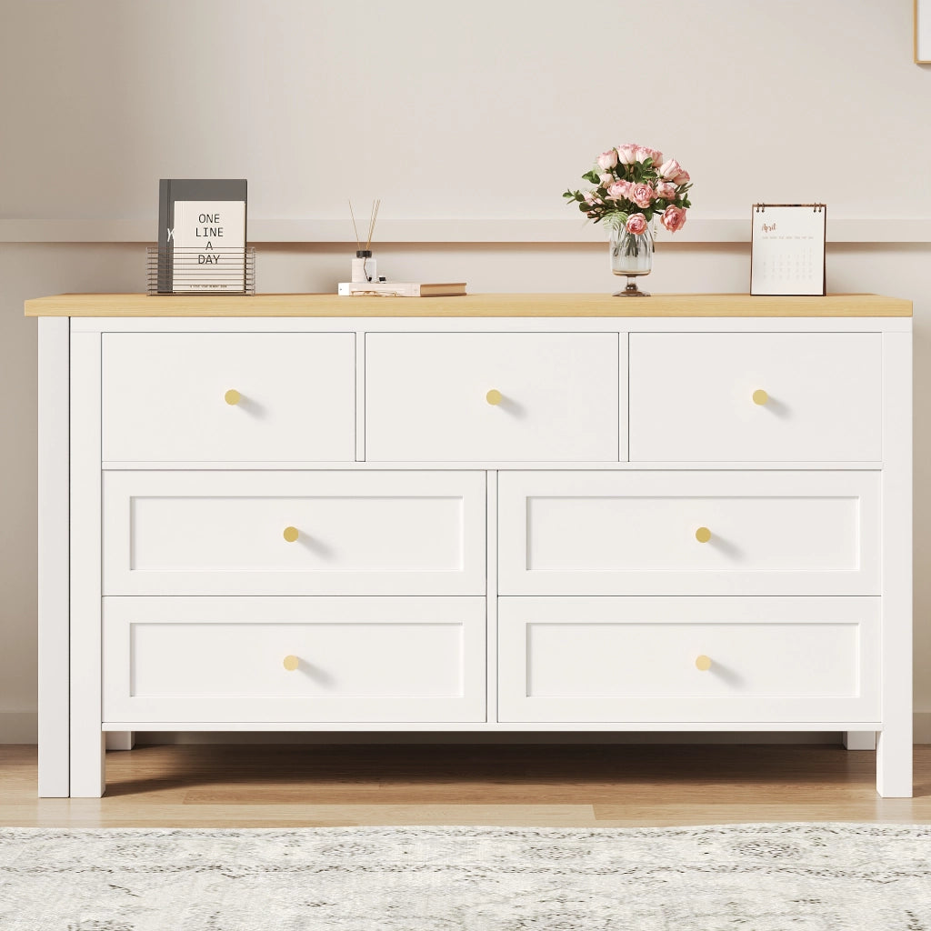 Scrivania girevole 2 in 1 con 7 cassetti, effetto quercia bianco/naturale, 120 x 40 x 70 cm