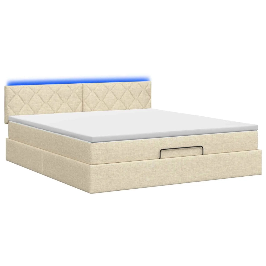 Letto Ottomano con Materasso e LED Crema 180 x 200 cm Tessuto 3457014